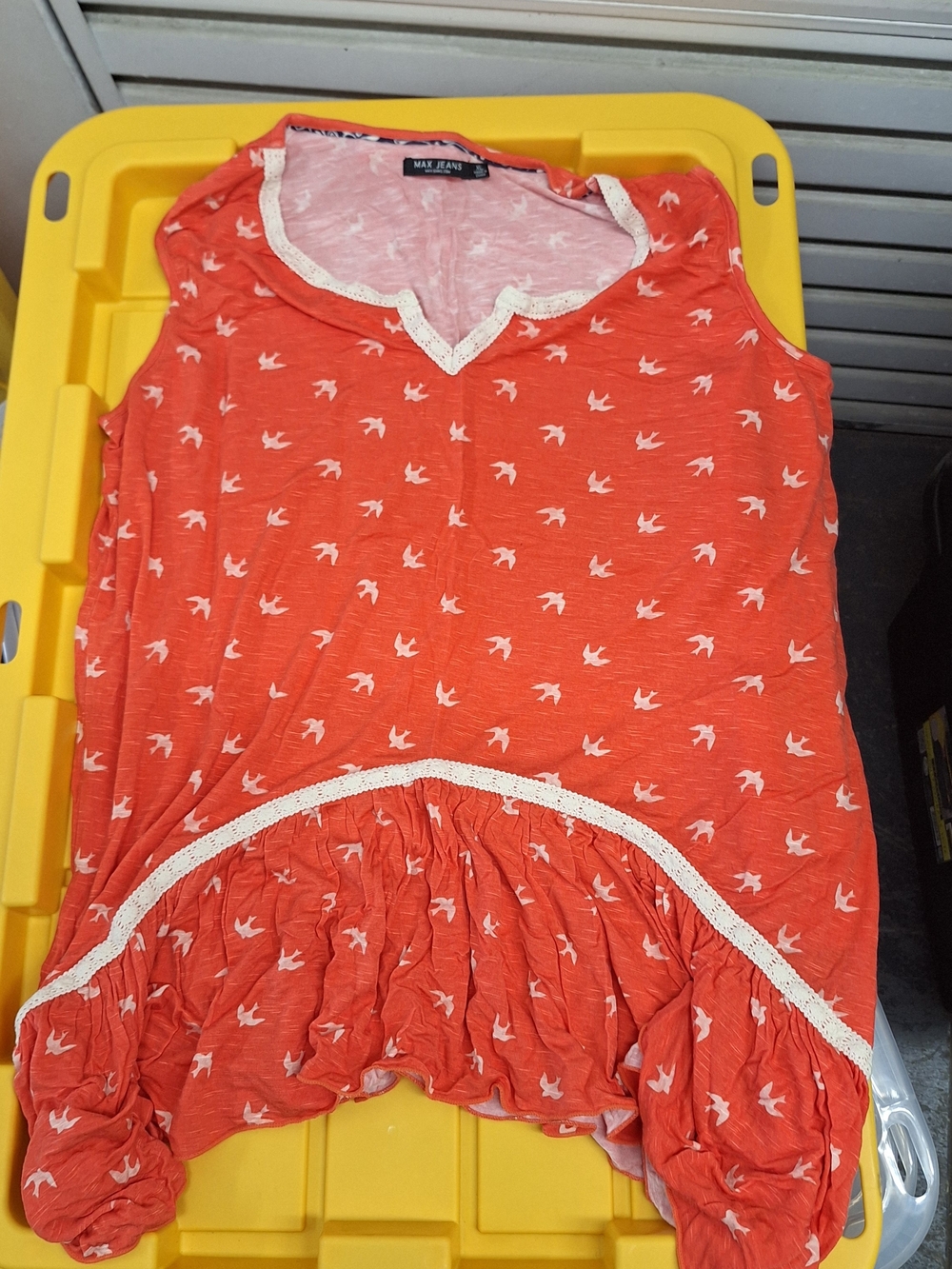 Max Jeans Coral Tank Top with Cream Bird Print